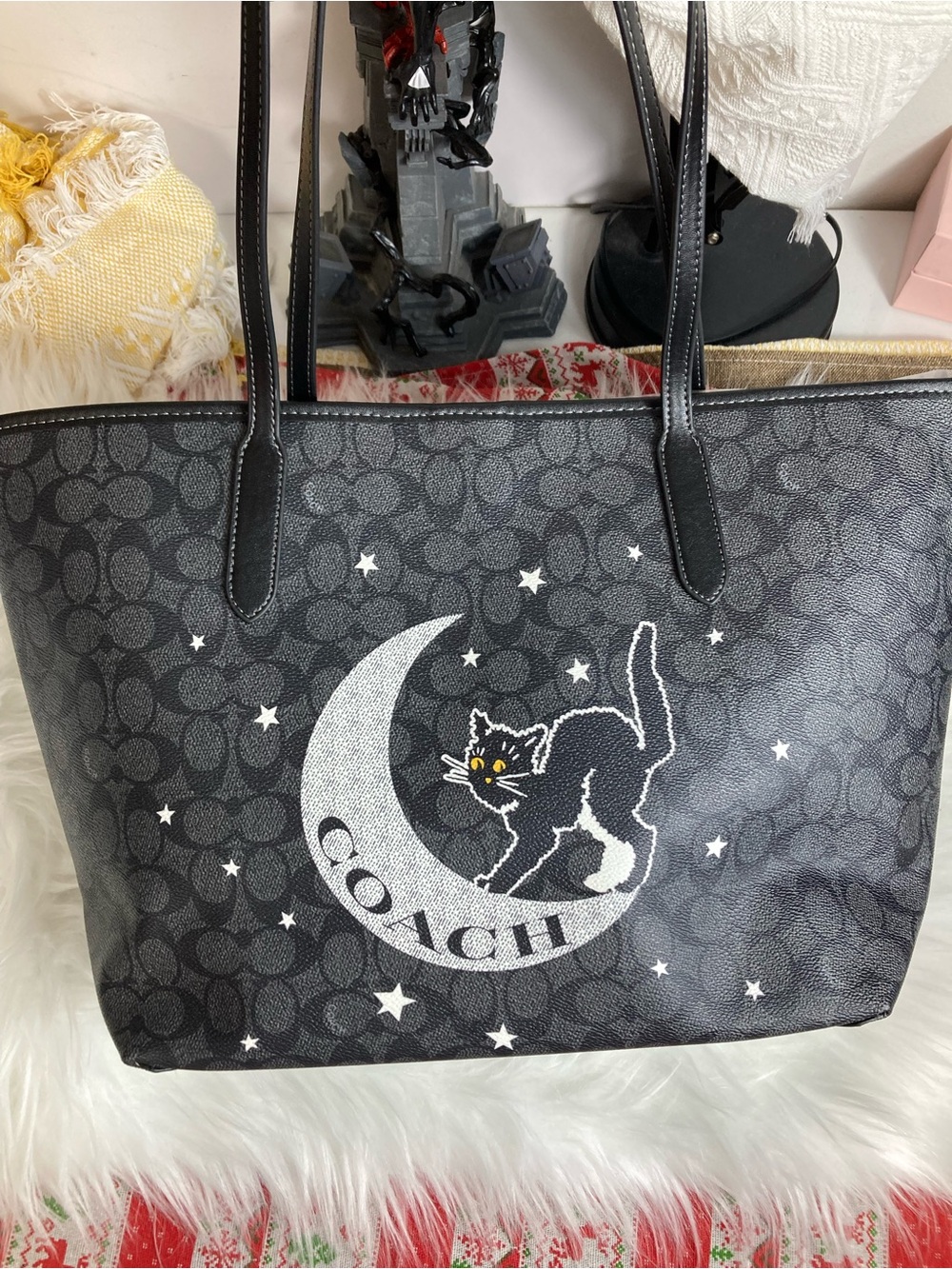 COACH Black Moon & Cat Signature Canvas Tote